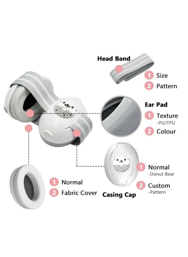 الدليبن واقيات أذن للأطفال الرضع والأطفال الصغار، واقيات أذن قابلة للتعديل لحماية الأذن، وسماعات رأس عازلة للضوضاء لحماية الأذن، والنوم، ومستلزمات السفر للأطفال (رمادي). - Image 3